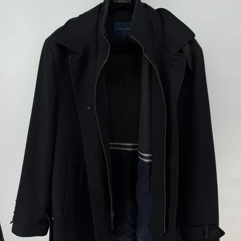 Cole Haan Men's Size XXL Classic Collared Wool-Blend Car Coat Navy - Picture 7 of 8